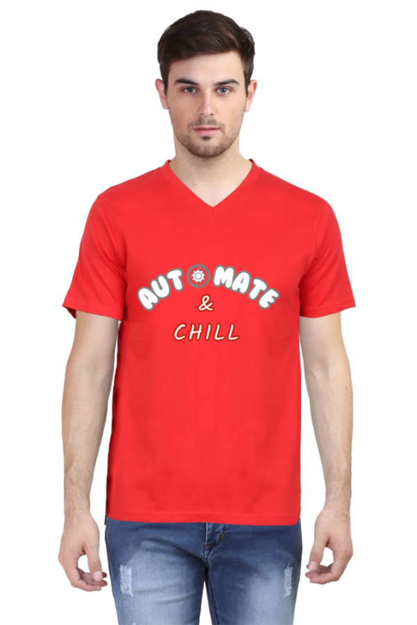 Automate and Chill | Male Vneck Half Sleeve T-Shirt - Image 7