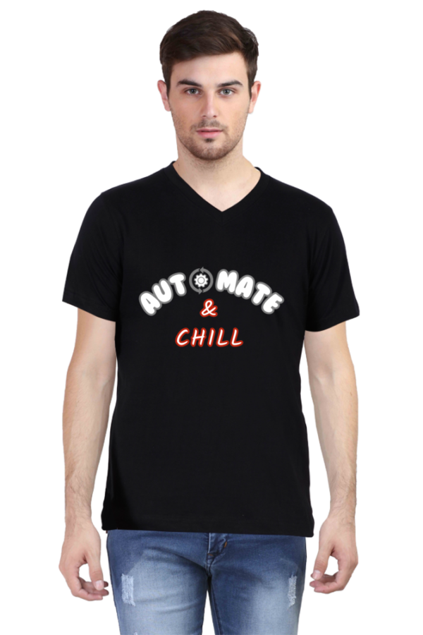 Automate and Chill | Male Vneck Half Sleeve T-Shirt - Image 5