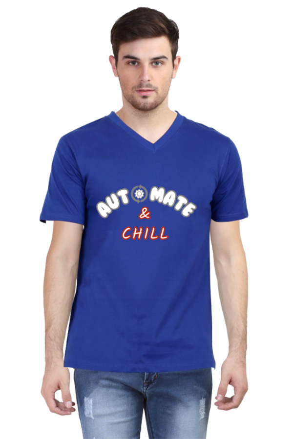 Automate and Chill | Male Vneck Half Sleeve T-Shirt - Image 2